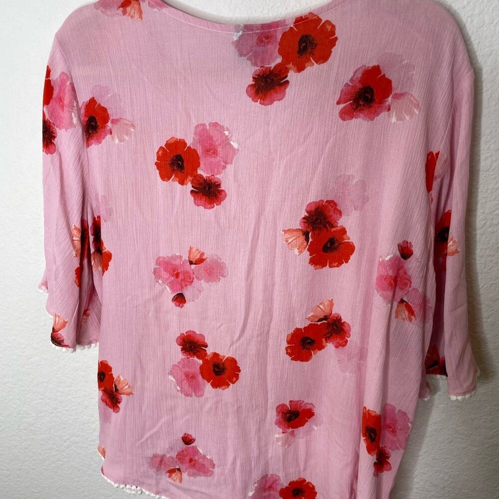Bobeau Pink and Red Lace Floral Shirt 3/4 Sleeve Lightweight Casual Top medium - Picture 6 of 7